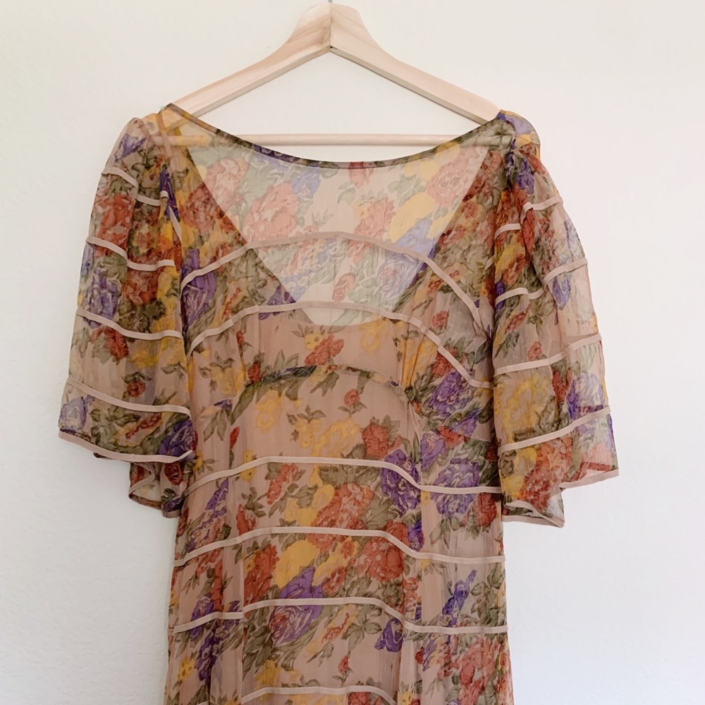 Free People floor length flutter sleeve dress